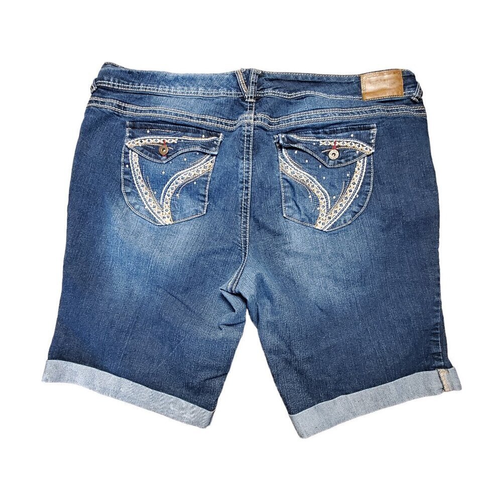 Ariya‎ Jeans Distressed Cutoff Jean Shorts Bermuda Embroidered Pockets Womens 24